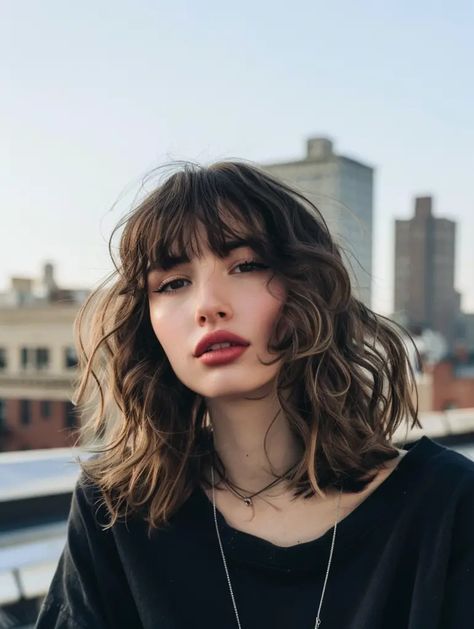 50 Trendy Wavy Hairstyles with Bangs for All Hair Lengths Bangs 2b Hair, Straight Bangs With Wavy Hair, Thick Wavy Hair With Bangs, Bangs Thick Wavy Hair, Long Wavy Bob With Bangs, Layered Wavy Hair With Bangs, Face Framing Bangs Wavy Hair, Bangs For Thick Wavy Hair, Shoulder Length Wavy Hair With Bangs