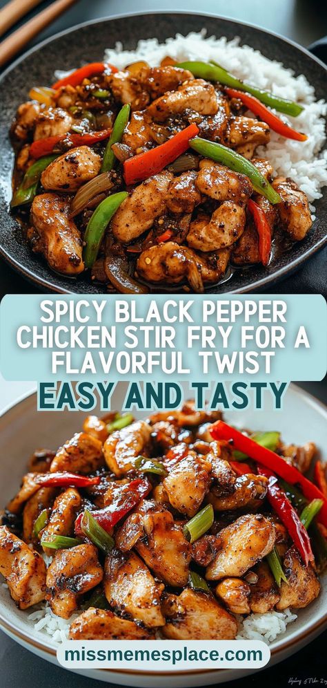 Turn up the heat with this Spicy Black Pepper Chicken Stir-Fry! This Asian-inspired dish features succulent chicken pieces coated in a spicy black pepper sauce that packs a punch. Toss in colorful bell peppers and onions to add sweetness and crunch, creating a delightful contrast to the heat of the black pepper. Not only is this stir-fry quick to make, but it also allows for endless customization. Feel free to add your favorite veggies or adjust the spice level to suit your taste. Stir Fry Chicken And Veggies, Stir Fry With Peppers, Black Pepper Chicken Recipe, Chicken Peppers And Onions, Pepper Chicken Recipe, Black Pepper Sauce, Stir Fry Chicken, Black Pepper Chicken, Recipes With Chicken And Peppers