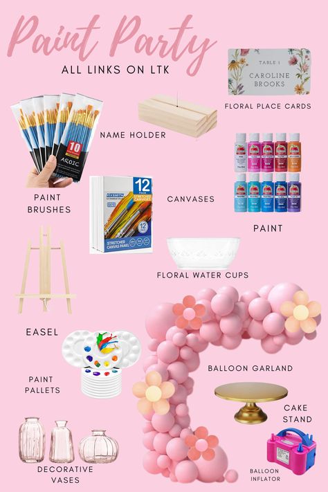 Juice And Paint Party, Painting And Sip Party Ideas, Boho Paint And Sip Party, Easy Painting Party Ideas, Sip And Paint Theme Party, Painting Party For Adults, Color And Sip Party Ideas, Wine And Paint Bachelorette Party, Paint Party Set Up