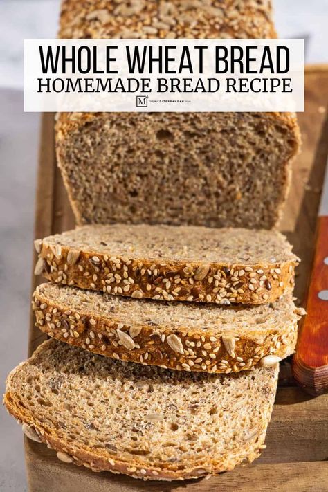 Whole wheat bread recipe with instant yeast, honey, and mixed seeds like flax, sunflower, and sesame. Fluffy, crisp, and easy to make! Multigrain Wheat Bread Recipe, Whole Food Bread Recipe, Whole Grain Wheat Bread Recipe, Easy Wholemeal Bread Recipes, Gut Healthy Bread Recipe, Homemade Whole Wheat Bread Recipes, How To Make Whole Grain Bread, Quick Whole Wheat Bread, Wheatberry Bread Recipe