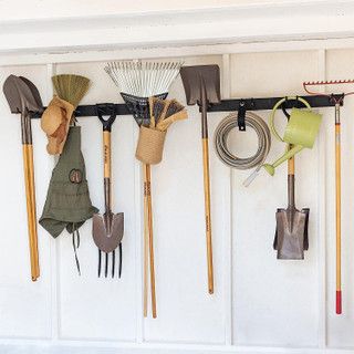 Garage Wall Mounted Storage and Racks | Ideas to Organize Your Garage Tool Shed Organizing, Garden Tool Organizer, Garage Wall Organizer, Bike Wall Mount, Garage Storage Racks, Garden Tool Organization, Garage Tool Organization, Shed Organization, Yard Tools