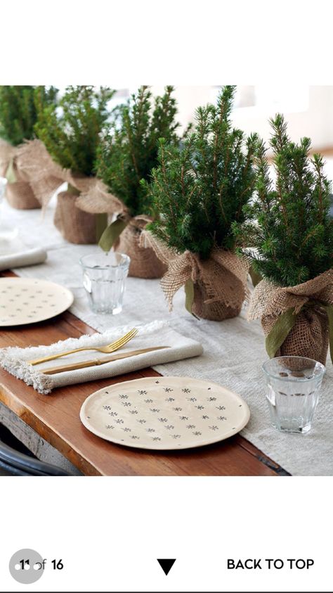 Pine Tree Table Decorations, Pine Tree Table Decor, Minimalist Holiday Tablescapes, Burlap Christmas Table Decor, Pine Table Decor, Simple Christmas Table Decor, Burlap Table Decorations, Budget Christmas Decor, Jute Accessories