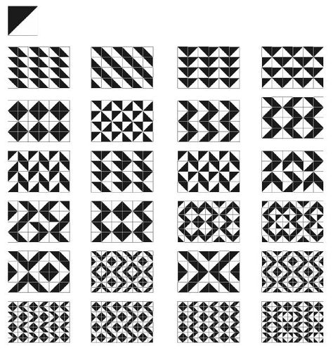 Combinatorics Design, Modularity Design, Floor Pattern Design, Inlay Flooring, Half Square Triangle Quilts Pattern, Triangle Quilt Pattern, Geometric Pattern Art, Geometric Design Art, Half Square Triangle Quilts