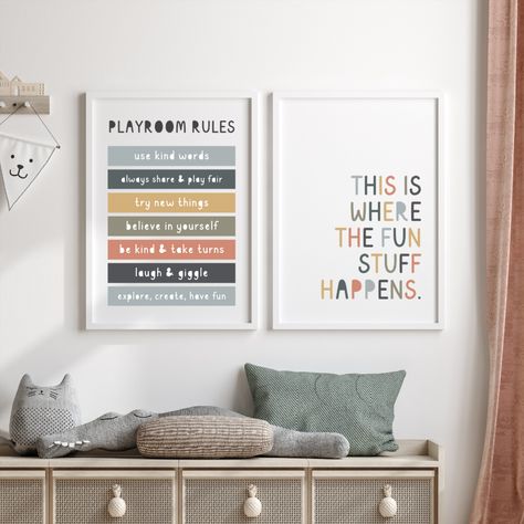 Playroom Decor Wall, Neutral Playroom, Playroom Rules, Toddler Room Decor, Playroom Wall Decor, Playroom Wall, Toddler Room, Playroom Decor, Decor Wall Art