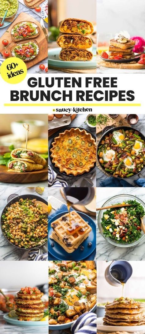 gluten free brunches pinterest marketing image "+60 Gluten Free Brunch Recipes" Gluten Free Thanksgiving Brunch, Gf Brunch Ideas, Gluten Free Brunch Ideas, Paleo Brunch Recipes, Paleo Brunch, Brunch Ideas For A Crowd, Gluten Free Brunch Recipes, Breakfast Potluck, Gluten Free Brunch