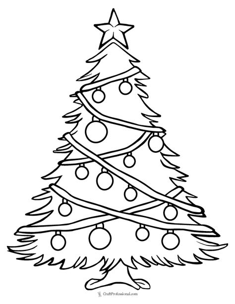 Christmas tree decorated with garland and ornaments coloring page Christmas Tree For Coloring, Christmas Tree Pdf, Coloring Christmas Tree, Christmas Tree Coloring Sheet, Christmas Tree To Color, Christmas Drawings Art, Picture Of Christmas Tree, Christmas Tree Drawings, Free Christmas Coloring Sheets