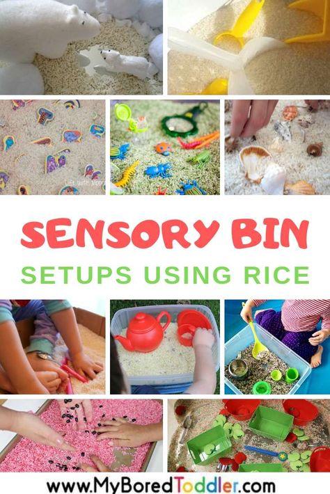 Sensory Bins Using Rice Toddler Painting Activities, Sensory Bin Play, Valentine Sensory, Toddler Sensory Bins, Sensory Tub, Rainbow Rice, Halloween Sensory, Activity For Toddlers, Sensory Activities Toddlers