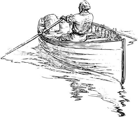 Man rowing boat - Openclipart Man Rowing Boat, Boat Sketch, Clip Art Black And White, Boat Tattoo, Landscape Pencil Drawings, Anchor Tattoo Design, Boat Illustration, Beach Art Painting, Boat Drawing