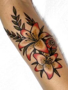 Old School Lily Tattoo, Traditional Lily Tattoo, Traditional Tattoo Flowers, Flower Sleeve, Cowgirl Art, Lily Tattoo, Traditional Tattoo Flash, Vintage Cowgirl, Nature Collection