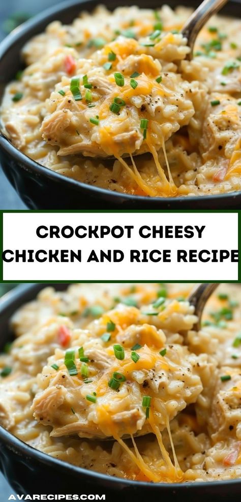 Need dinner recipes for the family? Crockpot Cheesy Chicken And Rice is a hit! This easy chicken recipe is perfect for dinner ideas with chicken and rice, ideal for family gatherings and dinner parties. Rice Cooker Recipes Chicken, Crockpot Cheesy Chicken And Rice, Crockpot Cheesy Chicken, Dinner Ideas With Chicken, Crockpot Rice Recipes, Crockpot Party Food, Chicken And Rice Crockpot, Crockpot Meal Prep, Quick Crockpot Meals