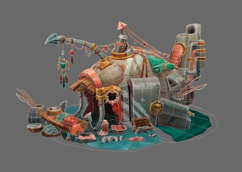 Bangunan Minecraft, Props Concept, Hand Painted Textures, Building Concept, Fish House, Affinity Designer, Game Concept Art, Prop Design, Visual Development