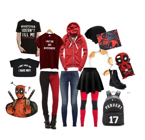 Deadpool inspired outfits Deadpool Disneybound, Deadpool Inspired Outfit, Deadpool Outfit, Disneybound Ideas, Outfit Styles, Casual Cosplay, Yellow Shirts, Inspired Outfits, School Outfits