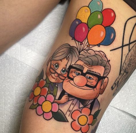 Up Movie Tattoo Couple, Carl And Ellie Tattoo Disney Up, Up Tattoo Disney Couple, Carl And Ellie Tattoo, Up Tattoo Disney, Michelle Tattoo, Up Carl Y Ellie, Matching Tattoos For Couples, Pop Culture Tattoos