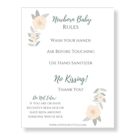 Hospital Door Sign for Newborn Baby Rules - Love Our Littles New Baby Rules For Visitors, Newborn Rules, Hospital Door Sign, Baby Door Signs, Hospital Door Signs, Baby Nursery Art, Hospital Door, Baby Door, Newborn Baby Tips