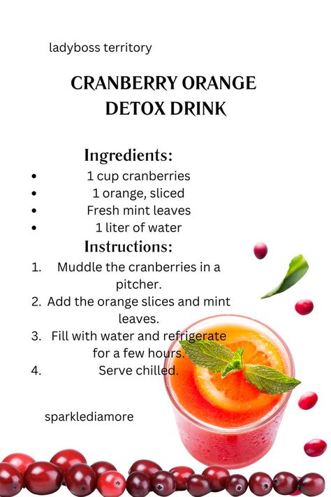 A glass filled with a vibrant detox drink featuring cranberries and orange slices, garnished with ice cubes and fresh mint leaves. Mint Detox Water, Pineapple Mint, Best Detox, Cleanse Your Body, Fresh Mint Leaves, Cranberry Orange, Detox Water, Orange Slices, Mint Leaves