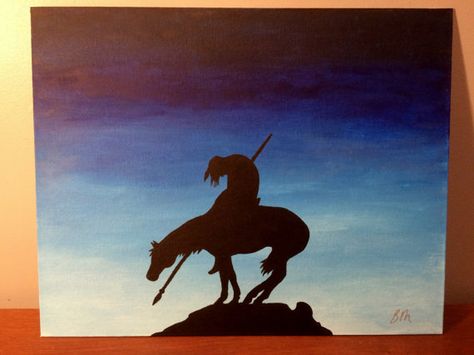 End Of The Trail Painting, End Of The Trail Silhouette, Native American Silhouette, Skull Decor Diy, Trail Painting, Indian Pics, Indian Skull Tattoos, End Of The Trail, Painted Feathers