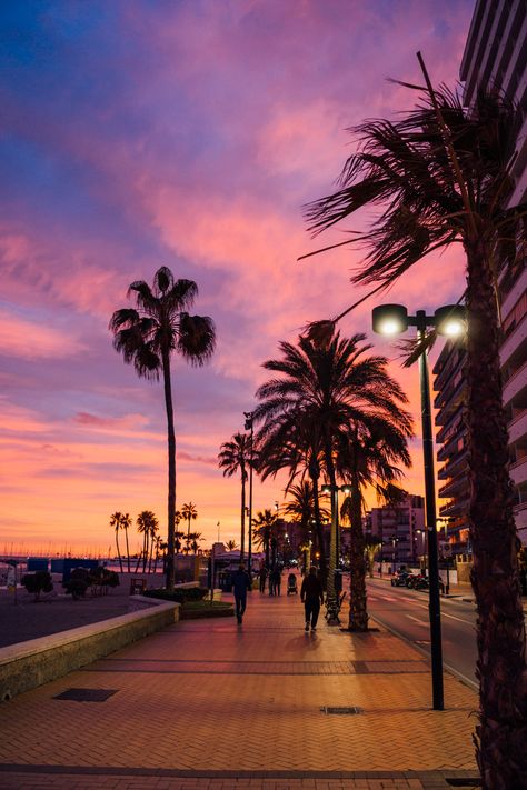 winter sunset in Fuengirola, Spain (Costa del Sol) Malaga Spain Aesthetic, Malaga Aesthetic, Winter In Spain, Spain Vibes, Fuengirola Spain, Salou Spain, Spain Aesthetics, Spain Honeymoon, Andalusia Travel