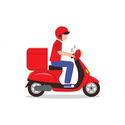 Delivery man riding red scooter illustra... | Free Vector #Freepik #freevector #freebackground #freefood #freebusiness #freedesign Free Delivery Design, Delivery Design, Delivery Illustration, Delivery Illustration Design, Delivery Man Illustration, Delivery Guy Illustration, Cartoon Delivery Guy, Scooter Illustration, Delivery Scooter