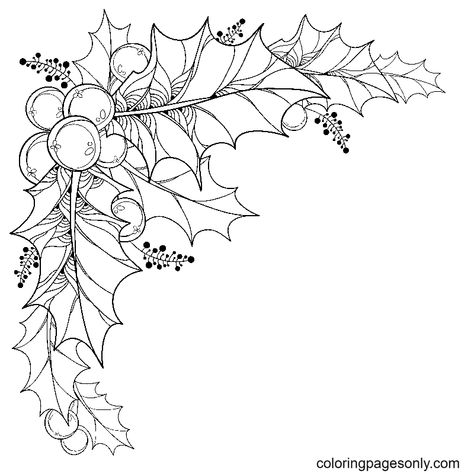 Christmas Holly Coloring Pages - Coloring Pages For Kids And Adults Christmas Colouring Printables Free, Holly Drawing, Adult Christmas Coloring Pages, Santa Coloring, Watercolor Christmas Cards Diy, Typography Christmas, Floral Back Tattoos, Christmas Sketch, Santa Coloring Pages