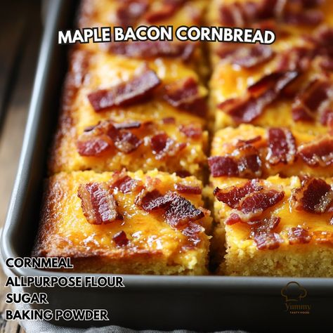 1. Savor the sweet and savory combo of maple and bacon in this heartwarming cornbread! A must-try dish! 2. Maple Bacon Cornbread 3. Ingredients: - Cornmeal (1 cup) - All-purpose flour (1 cup) - Sugar (1/3 cup) - Baking powder (1 tbsp) - Salt (1/2 tsp) - Milk (1 cup) - Egg (1, beaten) - Unsalted butter (1/4 cup, melted) - Maple syrup (1/2 cup) - Cooked bacon (6 strips, crumbled) 4. Instructions: - Preheat your oven to 400°F (200°C). Grease a 9-inch baking dish. - In a bowl, combine cornmeal... Maple Bacon Cornbread, Cornmeal Cornbread, Bacon Cornbread, Cozy Fall Recipes, Nut Bread Recipe, Nut Bread, Maple Bacon, Pizza Bread, Sweet And Savory