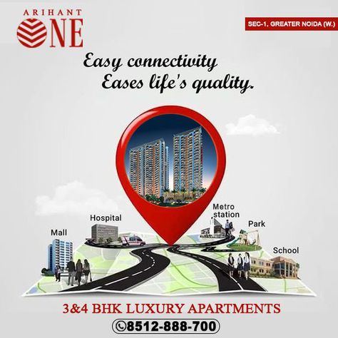 Arihant One is the premier residential project at the heart of the Noida extension offering world-class 3 & 4 BHK modern apartments that maintain strong connectivity with Delhi, Noida, and Ghaziabad. Come & get the latest offer! Call ☎️ 8512 888 700 Social Media Campaign Design, Hoarding Design, Inmobiliaria Ideas, Modern Restaurant Design, Location Pin, Real Estate Advertising, Real Estate Marketing Design, Adobe Photoshop Design, Real Estate Ads