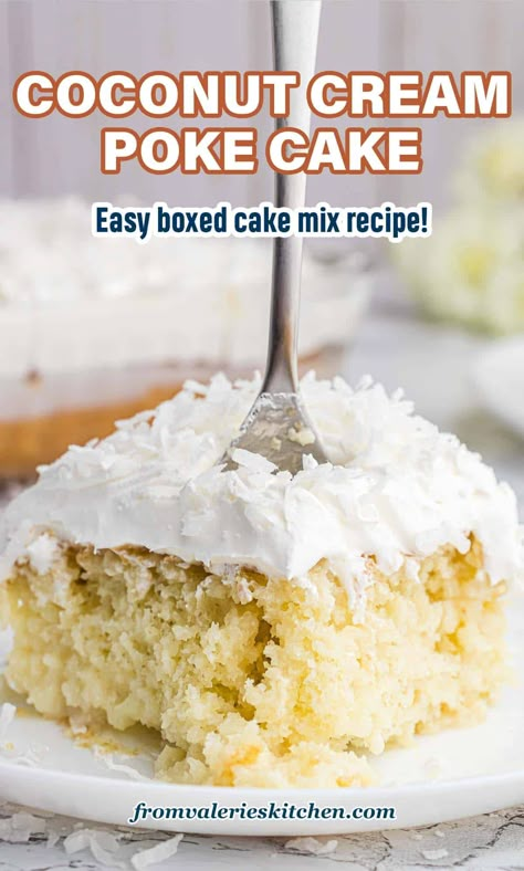 Coconut Poke Cake Coconut Cake Recipe With Box Cake, Coconut Cake From Cake Mix Boxes, Moist Coconut Cake Recipe, Coconut Cream Poke Cake, Easy Coconut Cake, Dessert For Easter, Coconut Recipes Dessert, Cream Poke Cake, Coconut Poke Cakes