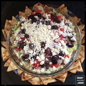 Gyro Dip, Dip With Pita Chips, Layered Dip, Greek Gyros, Gyro Recipe, Sandra Lee, Food Network Magazine, Pita Chips, Kalamata Olives