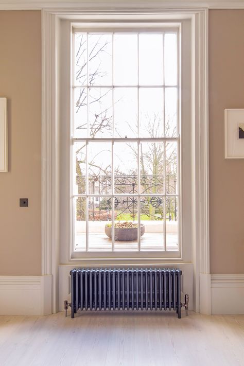 Beautiful black industrial style radiators creating a feature for the home by Bisque Radiators. Designs currently featured over at www.martynwhitedesigns.com Radiators Living Room, Kitchen Radiator, White Radiator Covers, Traditional Radiators, Flat Panel Radiators, Black Radiators, Vertical Radiators, Cast Iron Radiators, Column Radiators