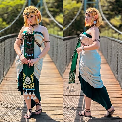 Happy to show you what @miccostumes sent me! One of the prettiest cosplays I've ever worn! The details are insane and it's really comfortable to wear! They also provided me with a wig which was really cool! I will show you more of it! 💚 . Photos by @radore . . #miccostumes #miccostumespartner #zeldacosplay #princesszeldacosplay #tearsofthekingdom #tearsofthekingdomcosplay #zelda Legend Of Zelda Makeup Looks, Zelda Halloween Costumes, Zelda Inspired Outfits, Breath Of The Wild Cosplay, Legend Of Zelda Cosplay, Zelda Costume, Cool Cosplay, Link Costume, Cosplay Couple