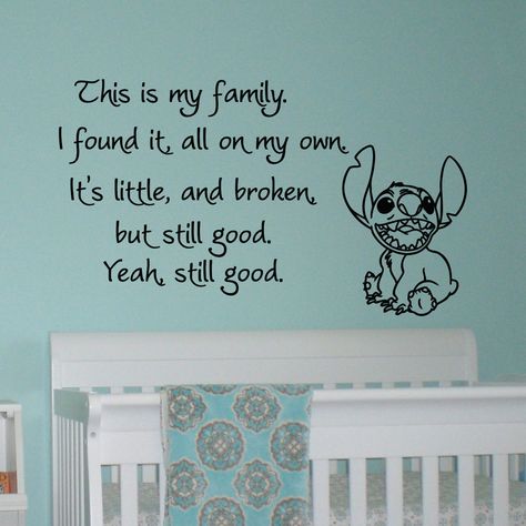 This Is My Family I Found It On My Own Lilo and by FabWallDecals Stitch Bedroom, Wall Decals For Nursery, Stitch Room, Disney Bedroom, Stitch Nursery, Stitch Quotes, Bedroom Stickers, Disney Bedrooms, Lilo And Stitch Quotes