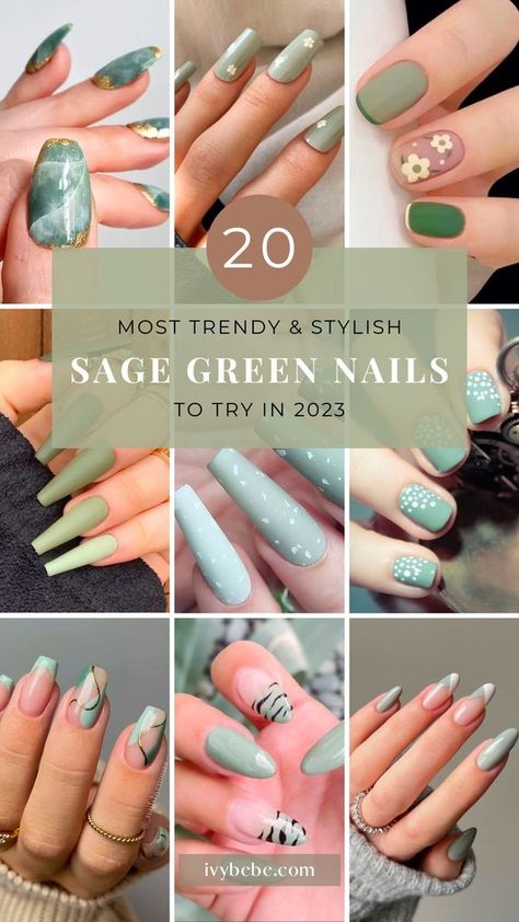 Sage Green Leopard Nails, Light Green Gel Nail Designs, Green And Cream Nail Designs, Sage Green And Beige Nails, Sage Green Ombre Nails, Green And Beige Nails, Sage Nail Ideas, Sage Green Nails Short, Sage Green Fall Nails