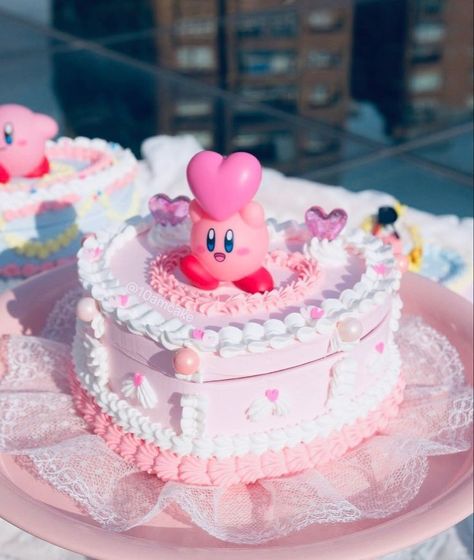 Kirby Birthday Cake, Kirby Wedding, Kirby Cake, Kirby Party, Honey Senpai, Friend Heart, Aesthetic Foods, Aesthetic Cake, Kawaii Cooking