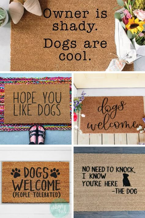 Dog Door Mats Funny, Dog Doormat Ideas, Creative Door Mats, Dog Door Mat Ideas, Dog Welcome Mat, Spring Door Mat Ideas, Blonde Mom, Door Mat Ideas, Doormat Ideas