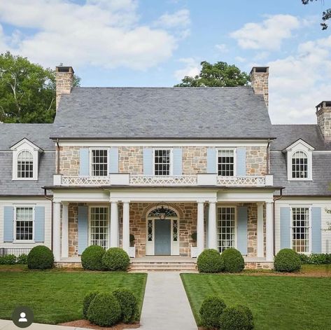 Colonial Brick House Exterior, Southern Colonial Homes, Brick Colonial House, Stone House Revival, Colonial Revival House, Southern Colonial, Traditional Home Magazine, Shingle House, Ranch House Exterior