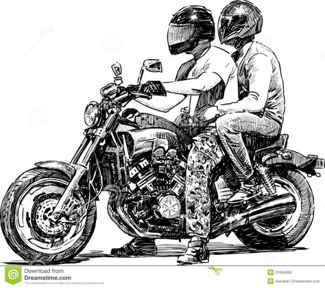 Couple On Motorcycle Royalty Free Stock Images - Image: 31064659 Manga Motorcycle, Father And Daughter Tattoo, Couple Poses Drawing, Motorcycle Couple, Motorcycle Drawing, Bike Drawing, Bike Sketch, Watercolor Woman, Best Photo Poses For Couples