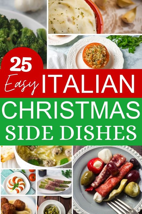 Get inspired with these easy and delicious Italian side dishes for Christmas dinner. These will go with a variety of main courses whether ham, chicken roast or pasta. And if you celebrate the Seven Feasts on Christmas Eve, I've got you covered too. These Christmas side dishes are loaded with Italian flavor making sure everyone will enjoy them!. Side Dishes For Christmas, Italian Holiday Recipes, Christmas Recipes Sides, Italian Christmas Eve Dinner, Dishes For Christmas, Italian Christmas Dinner, Christmas Dinner Sides, Italian Cooking Recipes, Italian Side Dishes