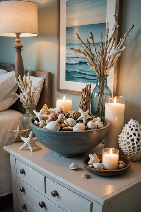 20 Refreshing Summer Bedroom Ideas – ToolzView Beach Wall Ideas, Beach House Interior Decor, Beach Theme Dining Room, Diy Beach House Decor, Shell Decor Ideas, Summer Interior Decor, Beach Style Room, Ideas With Shells, Shells Decoration Ideas