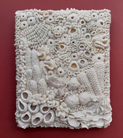 Anna Franklin Art Coral Textile Art, Crochet Coral Pattern, Crochet Coral Reef, Crochet Coral, Embroidery 3d, Coral Pattern, Crochet Wall Hangings, Textile Fiber Art, Freeform Crochet