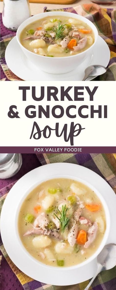 This Creamy Turkey and Gnocchi Soup is infused with the earthy flavors of fresh rosemary and sage, with tender shreds of turkey and pillowy gnocchi lingering in the creamy sauce. Your taste buds will thank you when you add this delicious Turkey and Gnocchi Soup to your cold-weather soup rotation. This ultimate comfort soup is the perfect recipe to use for post-Thanksgiving leftovers too! Turkey Gnocchi Soup, Turkey Gnocchi, Best Lunch Recipes, Slow Cooker Breakfast, Gnocchi Soup, Instant Pot Soup Recipes, Leftover Turkey Recipes, Turkey Soup, Comfort Soup