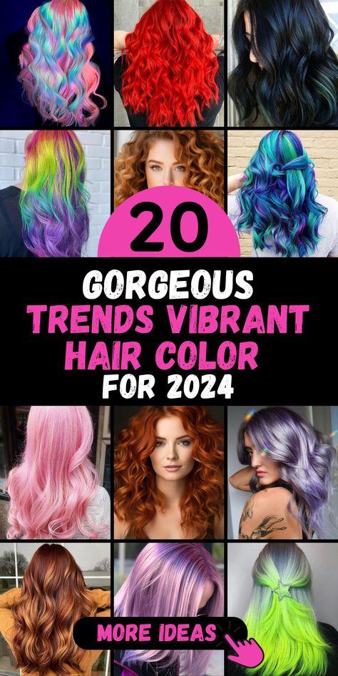 Dive headfirst into the exhilarating universe of Vibrant Hair Color Trends 2024. Our carefully selected collection showcases the most captivating and enchanting 2024 hair color trends for women, designed to captivate and inspire. With a palette that spans the entire color spectrum, you'll find the perfect shade to reflect your personality, mood, and individuality. Color Trends 2024, Funky Hair Colors, Spring Hair Color Trends, Vibrant Hair Color, Fantasy Hair Color, 2024 Hair Color, Wild Hair Color, Vivid Hair Color, Bold Hair Color