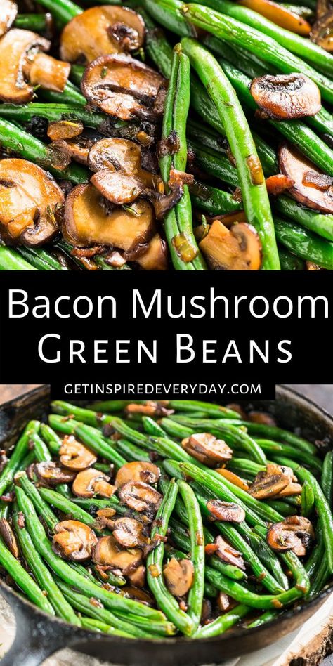 Mushroom Green Beans, Traditional Green Bean Casserole, Classic Green Bean Casserole, Beans With Bacon, Bacon Mushroom, Paleo Thanksgiving, Best Thanksgiving Side Dishes, Green Beans With Bacon, Bacon Stuffed Mushrooms