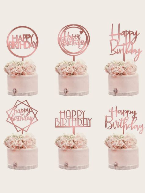 6pcs Random Pattern Birthday Cake Topper | SHEIN USA Rose Gold Cake Topper, Rose Gold Cake, Gold Birthday Cake, Cake Decorating Set, Colorful Birthday Party, Gold Cake Topper, Random Pattern, Happy Birthday To Me, Acrylic Cake Topper