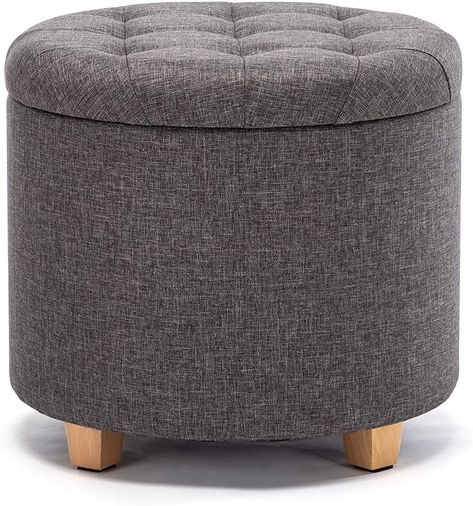 HNNHOME 45cm Round Linen Padded Seat Ottoman Storage Stool Box, Footstool Pouffes Chair with Lids (Charcoal) : Amazon.co.uk: Home & Kitchen Soft Stool, Linen Ottoman, Faux Fur Area Rug, Folding Ottoman, Tripod Lighting, Makeup Dressing Table, Dressing Table With Chair, Ottoman Storage, Storage Stool