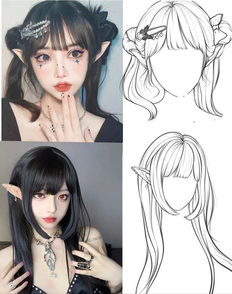 How To Draw Bangs Realistic, Bangs Refrences Drawings, How To Draw Bangs Anime, Bangs Drawing Tutorial, Bangs Tutorial Drawing, Fringe Drawing, Anime Bangs Reference, Bangs Reference Drawing, Bangs Drawing Reference