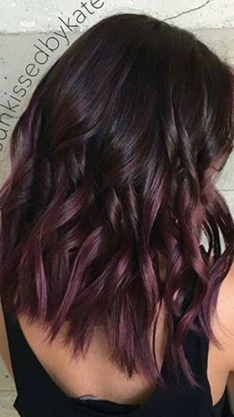 Plum Balayage, Balayage Lob, Purple Balayage, Side Braids, Eyeliner Tips, Plum Hair, Hair Color Chocolate, Hair Color Burgundy, Purple Highlights