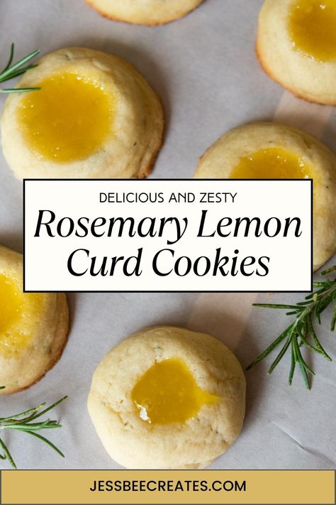 This Rosemary Lemon Curd Cookie Recipe blends fragrant rosemary with lemon for a delicious citrus treat! Lemon Thyme Rosemary Cupcakes, Lemon Rosemary Cookies, Lemon Curd Cookies Recipe, Rosemary Cookies, Elf Food, Lemon Curd Dessert, Lemon Curd Cookies, Curd Cookies, Watermelon Mint Salad