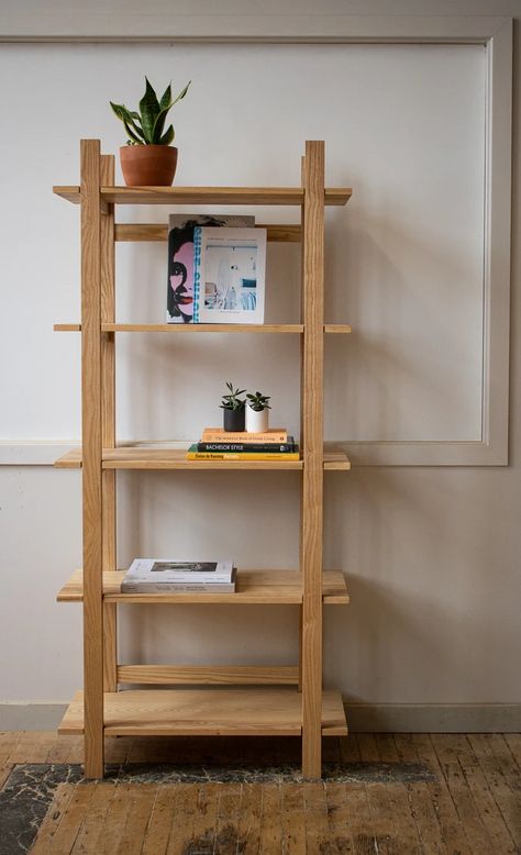 Ash Bookshelf Scandinavian Bookshelf, Minimalist Bookshelf, Minimalist Bookshelves, Japandi House, Japanese Living Room, Morris Homes, Bookshelves In Bedroom, Wooden Bookshelf, Bookshelf Plans