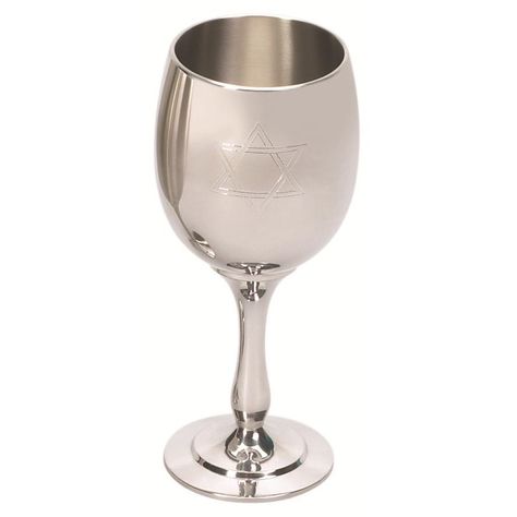 This Beautiful Highly Polished Pewter Kiddush cup has a Star of David image Engraved into the cup. The Kiddush Cup has a Beautifully detailed double circular base.   
This Kiddush cup is a wonderful gift for any occasion.