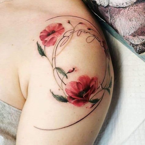 Wide Tattoo, Flower Foot Tattoo, Poppy Flower Tattoo, Poppies Tattoo, D Tattoo, Back Of Shoulder Tattoo, Memorial Tattoo, Foot Tattoo, Fox Art