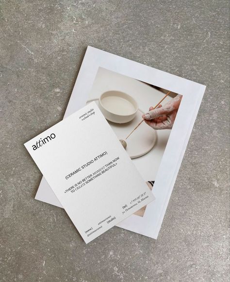 Brand identity - Ceramic studio Attimo #kpop #cozycoffee #travel Ceramic Business Card, Pottery Packaging Ideas, Pottery Studio Branding, Ceramic Studio Branding, Pottery Packaging, Coffee Shop Logo Ideas, Shop Logo Ideas, Ceramic Packaging, Pottery Training